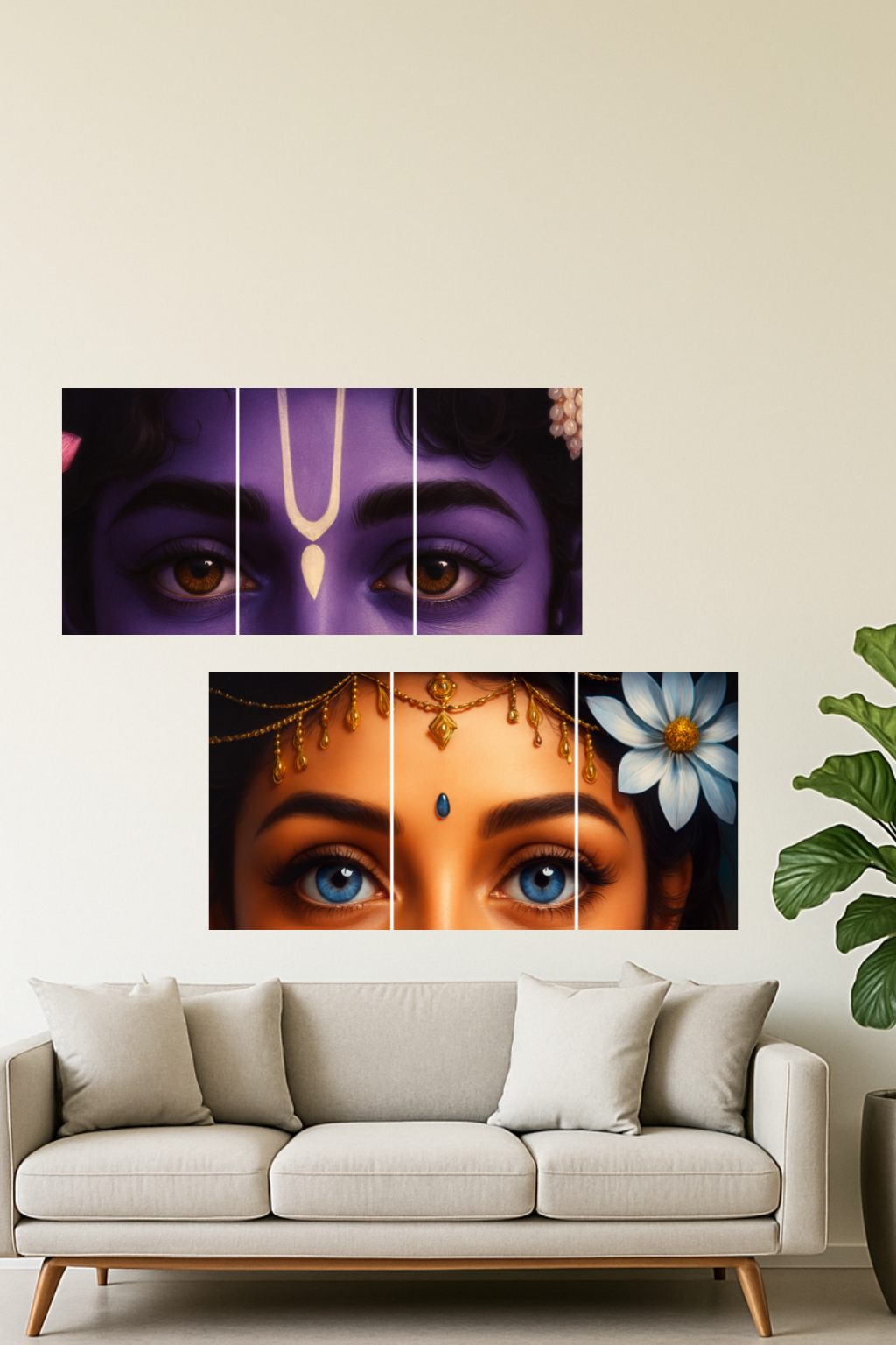 Shree Radhakrishna Glowing Eyes split Divine Unframed Posters